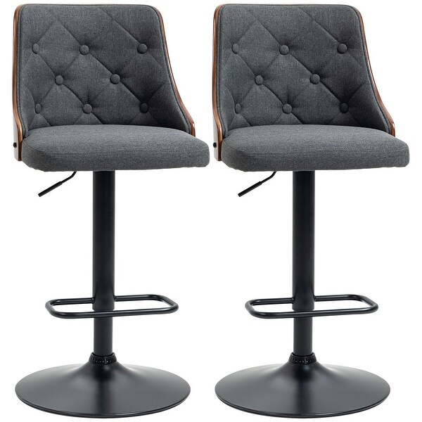 HOMCOM Counter Height Bar Stools Set of 2， Height Adjustable Swivel Barstools with Footrest and Tufted Back