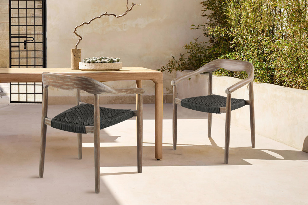 Santo Indoor Outdoor Stackable Dining Chair  Eucalyptus and Charcoal Rope Set of   Midcentury   Outdoor Dining Chairs   by Armen Living  Houzz