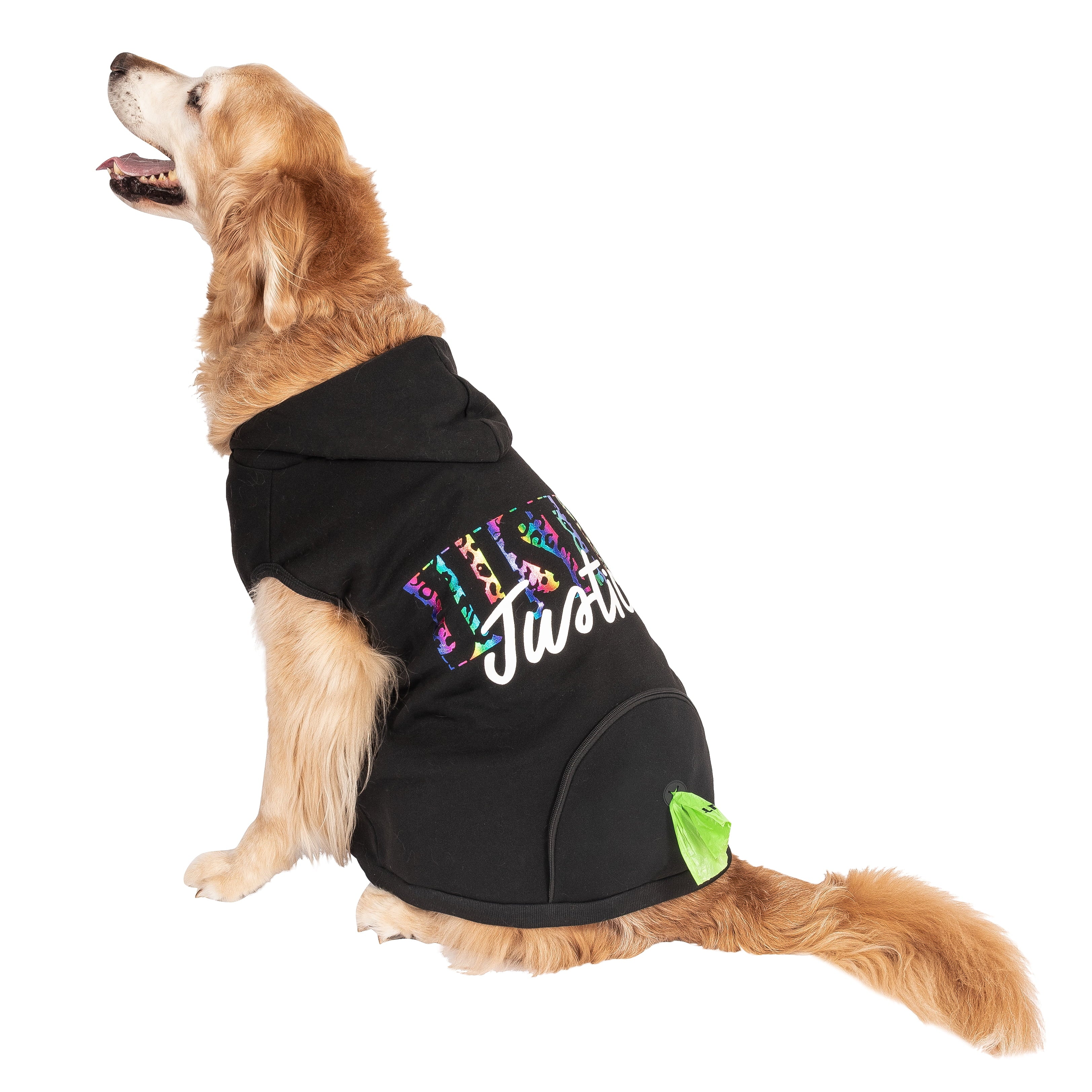 Justice Pet Polyester Printed Fleece Hoodie， Black， XS