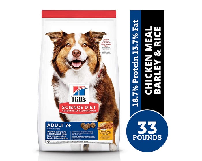 Hills Science Diet Adult 7+ Chicken Meal， Barley  Brown Rice Recipe Dry Dog Food， 33 lb. Bag