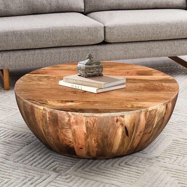 Mango Wood Dark Brown Round Coffee Table