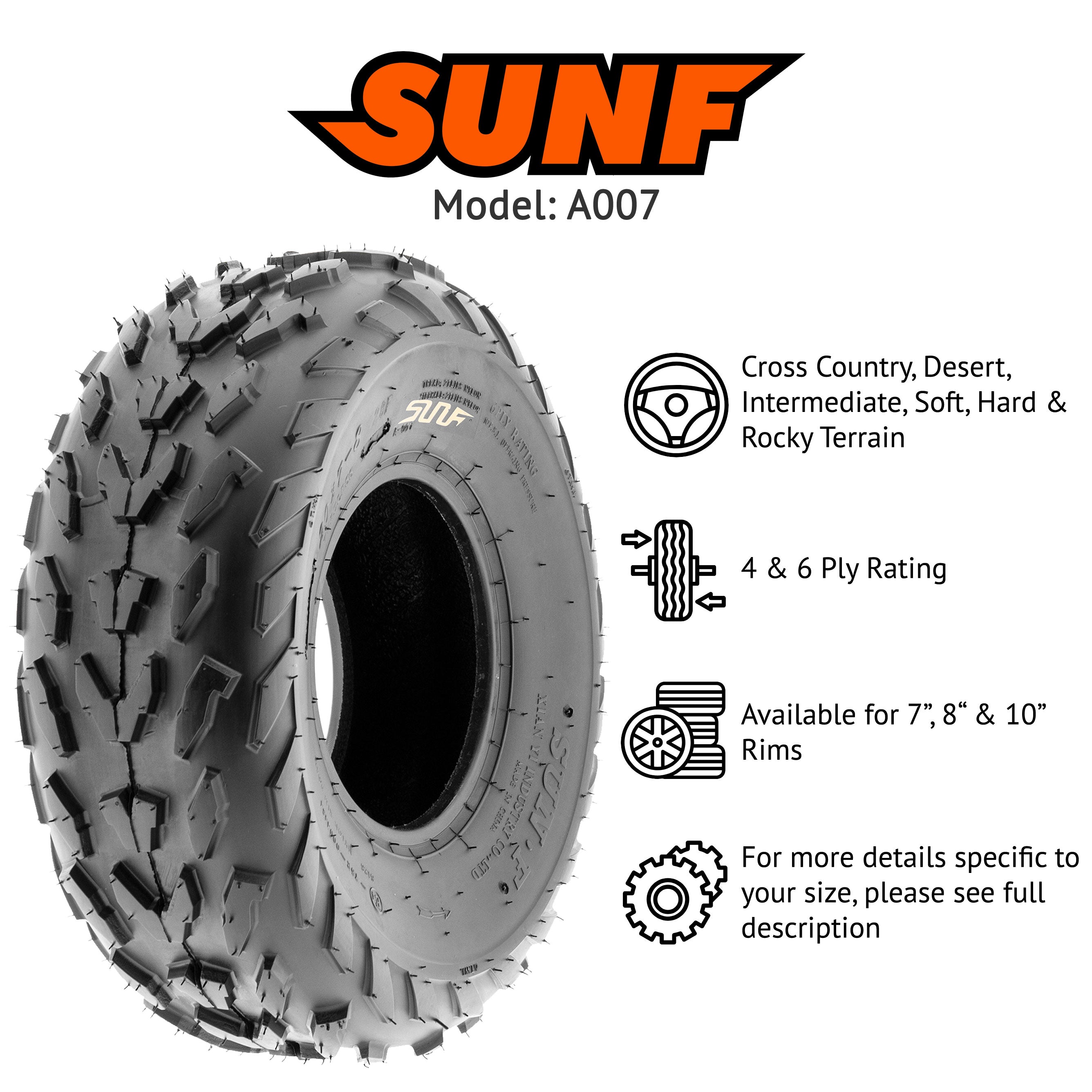 SunF All Trail ATV UTV Tires 18x7-7 4 PR A007 (Pair of 2)