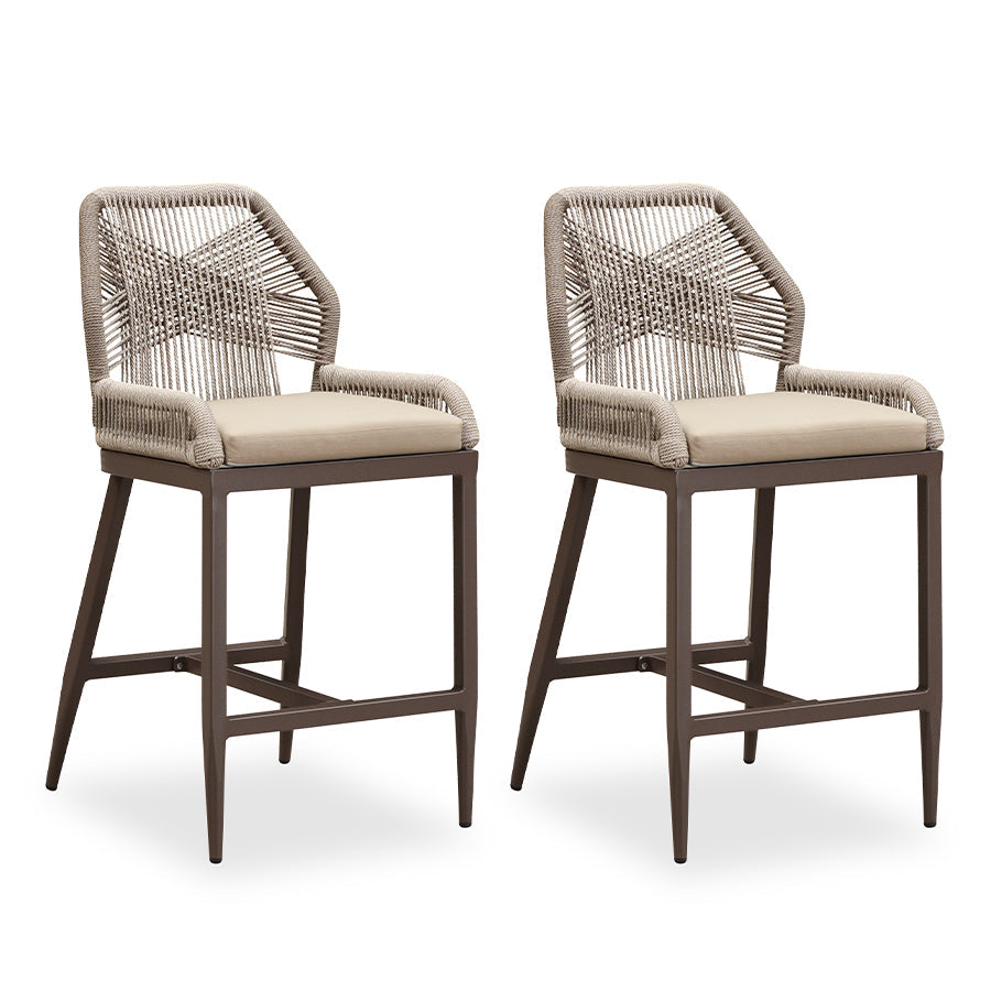 PURPLE LEAF Patio Sunbrella Bar Stools Set of 2  Rattan Bar Aluminum Bar Stool Outdoor Barstools with Back and Cushion for Garden Kitchen Island