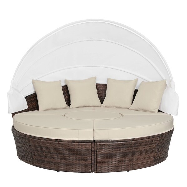 Ledel Outdoor 5piece Rattan Wicker Daybed Round Sofa Set