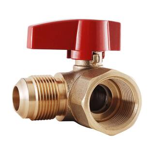 The Plumber's Choice 38 in. Flare x 12 in. Brass FIP Angle Gas Ball Valve LxFAGAS3812