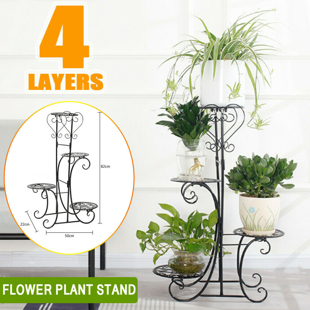 Miumaeov 4-Layer Round Stripe Panel Metal Plant Stand Flower Pot Rack Holder