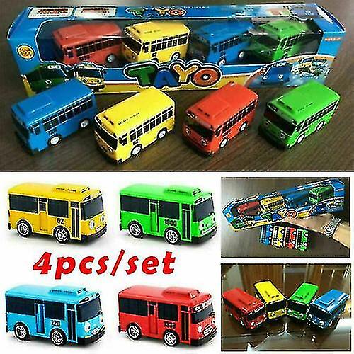 4pcs Toy Set Children Kids Educational Gift Mini Tayo The Little Bus Cartoon Car