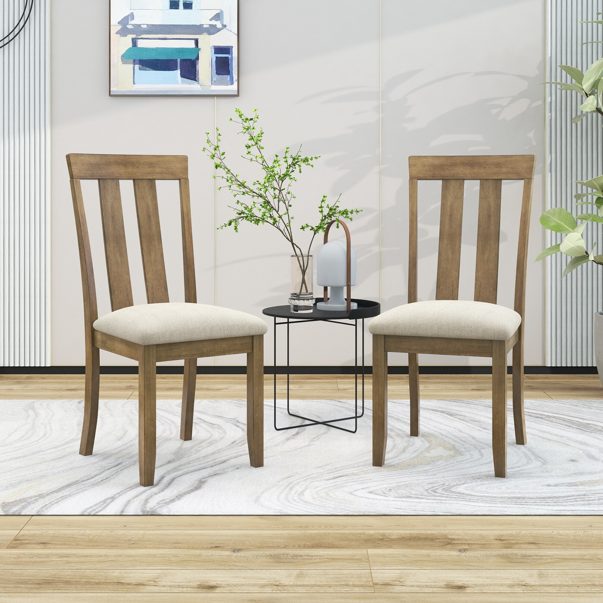 Set of 2 Dining Chairs Soft Fabric Dining Room Chairs with Seat Cushions and Curved Back for Kitchen