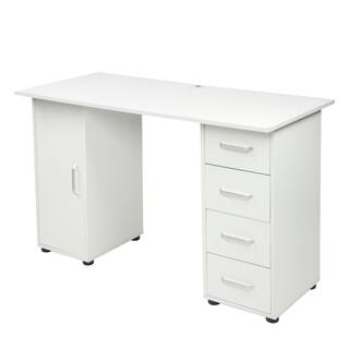 Outopee 47 in. Rectangular White Wood Computer Desk with 4-Drawers 931123567890