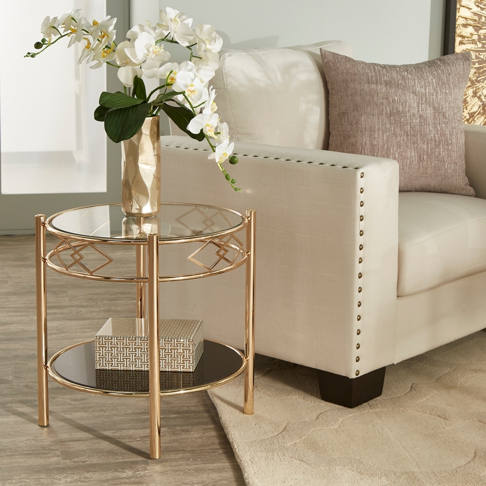 Metropolitan Rose Gold Finish Black Tempered Glass Metal End Table by iNSPIRE Q Bold