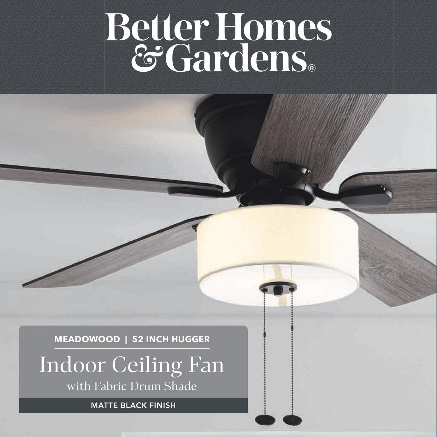 Better Homes and Gardens 52a 5 Blade Matte Black Flush Mount Ceiling Fan with Light and Reverse Airflow