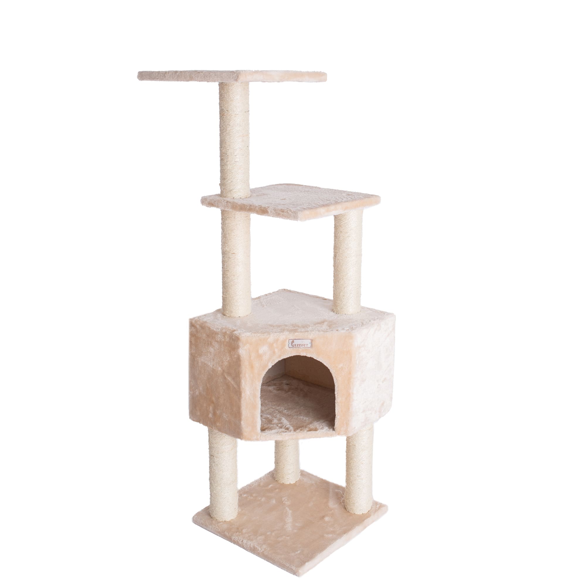 GLEEPET Beige GP78480321 Real Wood Cat Tree with Perch And Playhouse， 48