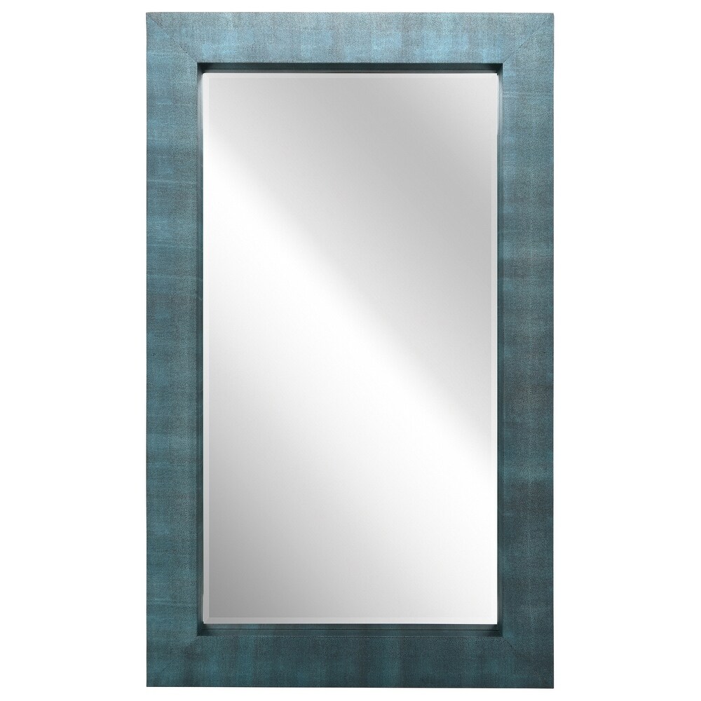 Black on Blue Metallic Shagreen Leather Framed Beveled Mirror   80\