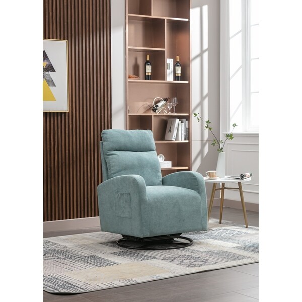 Swivel Rocking Chair Modern Accent Chairs with 1 Left Bag and Lounge Upholstered Swivel Glider Arm Chairs Sofa， Light Blue