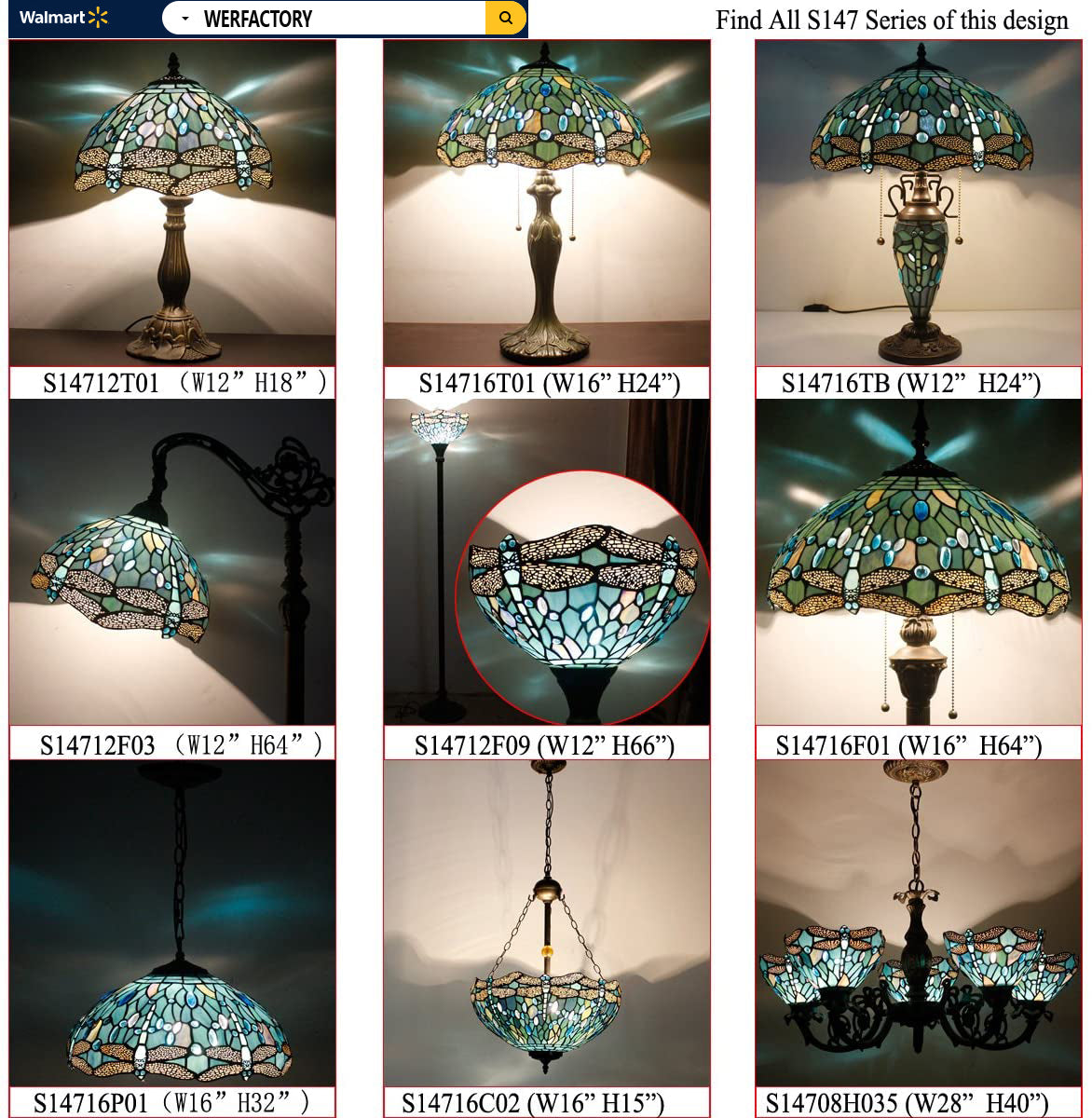 Floor Lamp Tiffany Torchiere LED Uplight 66" Tall Industrial Bronze Pole Vintage Boho Stained Glass Dragonfly Retro Standing Corner Bright Torch Light Living Room Kids Bedroom Farmhouse WERFACTORY