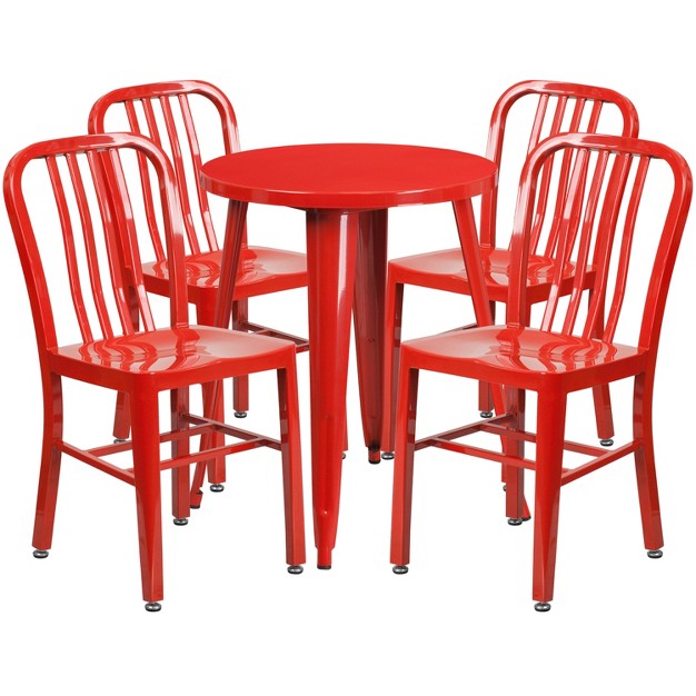 Round Metal Indoor outdoor Table Set amp 4 Slat Back Chairs