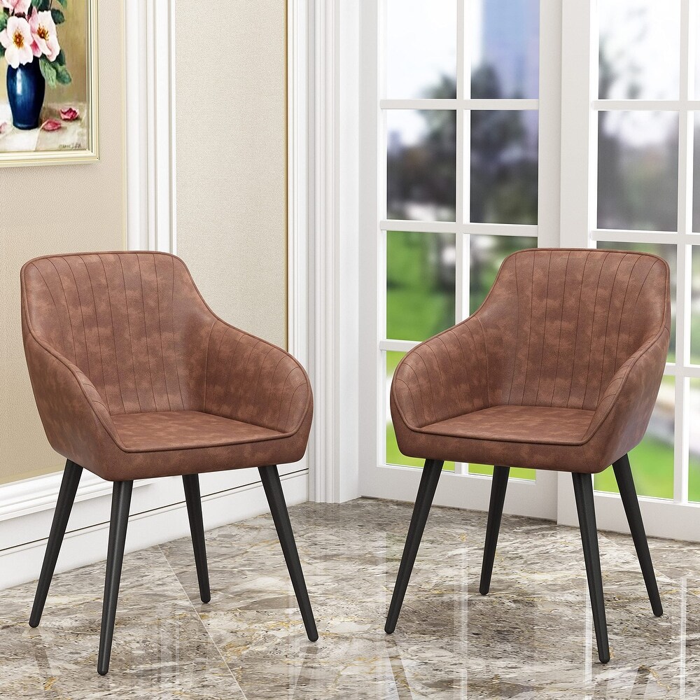 Accent chair set of 2  Faux Leather Accent Arm Chairs for Living Room Leisures/ Upholstered Chair with Metal Legs Set of 2