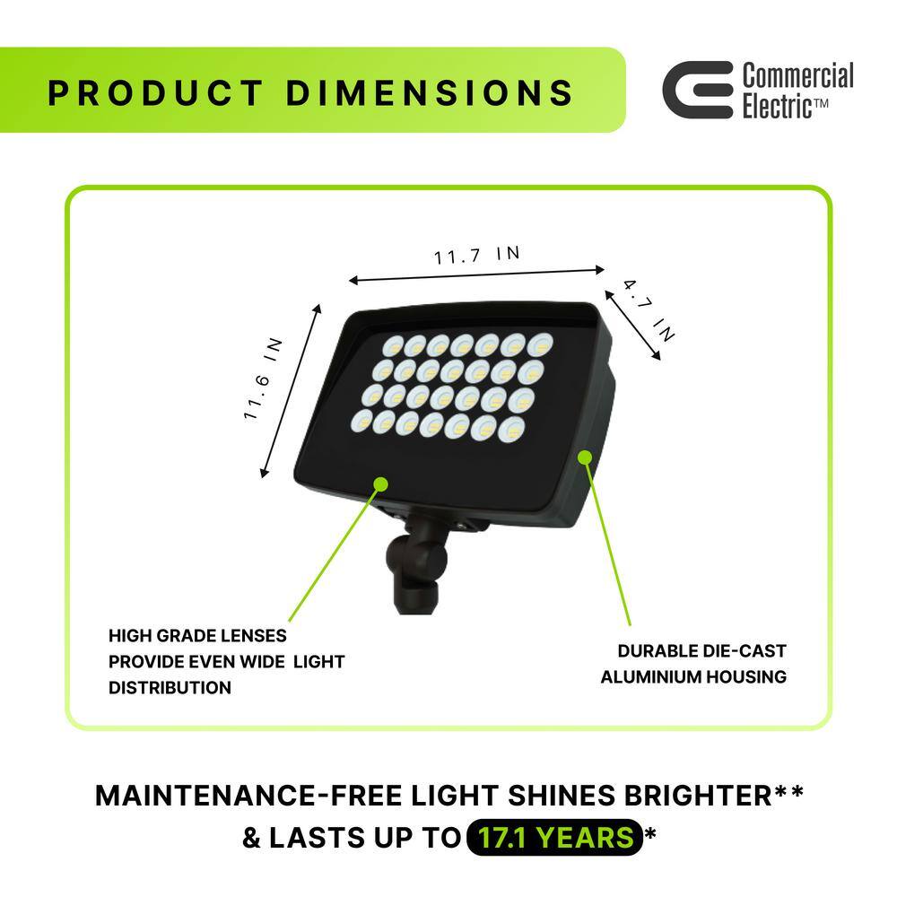 Commercial Electric 400W Equivalent Integrated LED Bronze Outdoor High Output Flood Light 12000 Lumens 4000K Dusk-to-Dawn PWRFX110-PC-4K-BZ