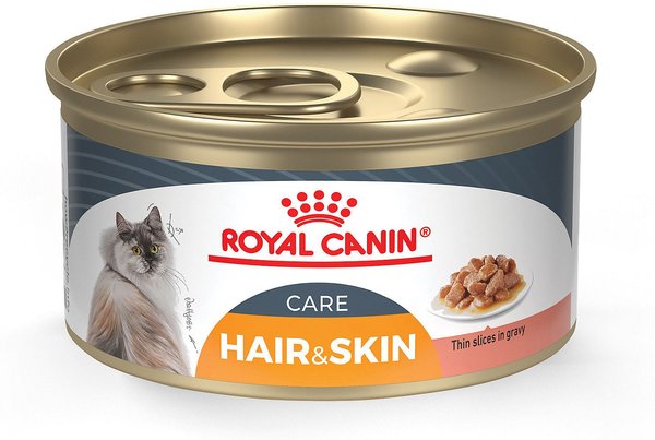 Royal Canin Feline Care Nutrition Hair and Skin Care Thin Slices in Gravy Canned Cat Food， 3-oz， case of 24