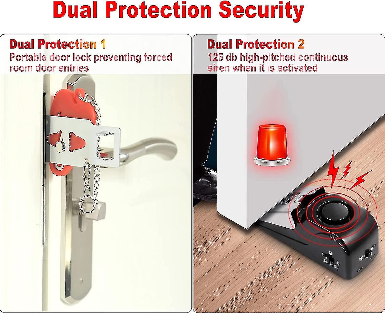 Portable Door Lock And Door Stop Alarm， Double Protection Safety Door Kit， Door? Security Equipment Pocket Door Stopper Self Defense Tool For Hotel Tr