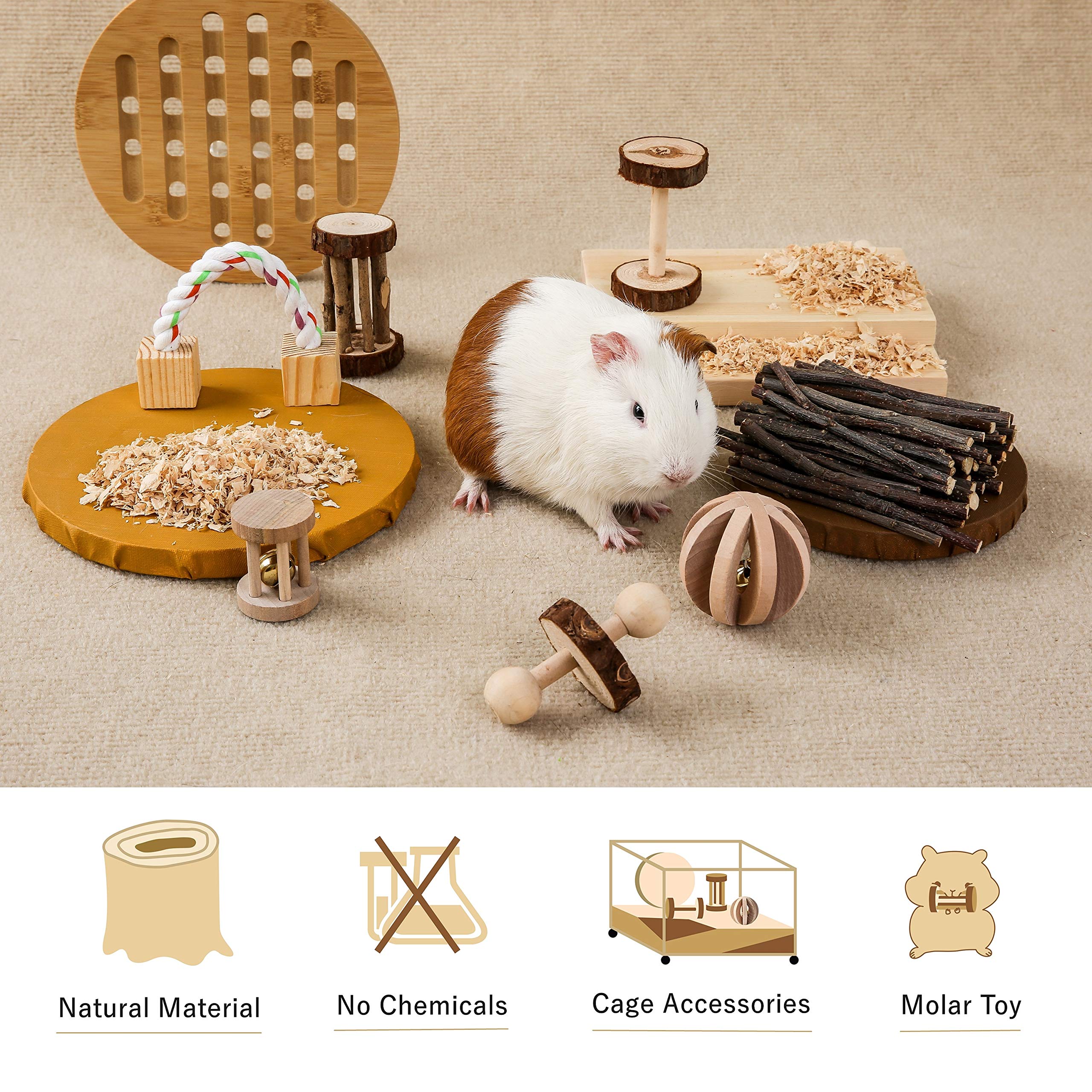 JanYoo Rabbit Chew Toys for Teeth Wooden Natural Guinea Pig Accessories Cage Bunnies Grinding Organic Sticks Set (7 Pack)