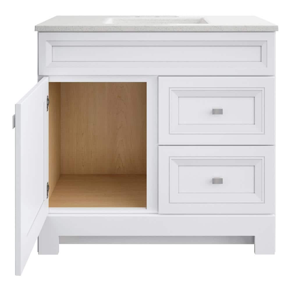 Home Decorators Collection Sedgewood 365 in W x 188 in D x 344 in H Freestanding Bath Vanity in White with Arctic Solid Surface Top