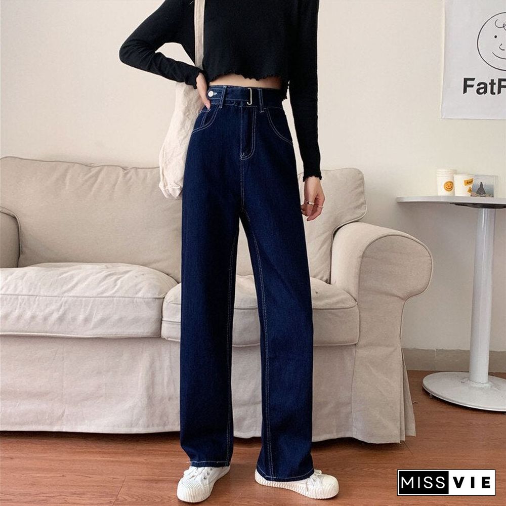 Woman Jeans High Waist Clothes Wide Leg Denim Clothing Blue Streetwear Vintage Quality Fashion Harajuku Straight Pants