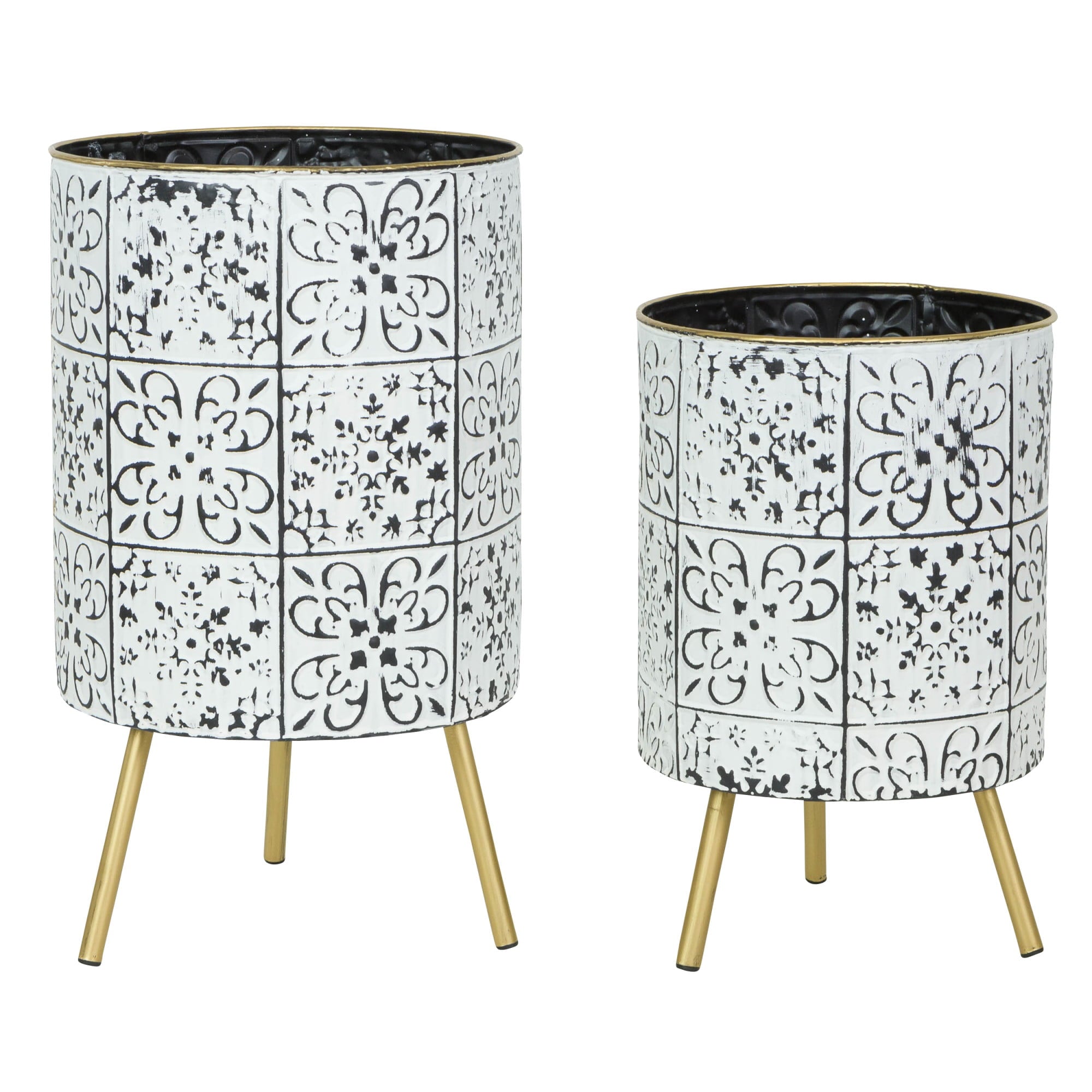 Bantu Modern Metal White Planters (Set of 2)