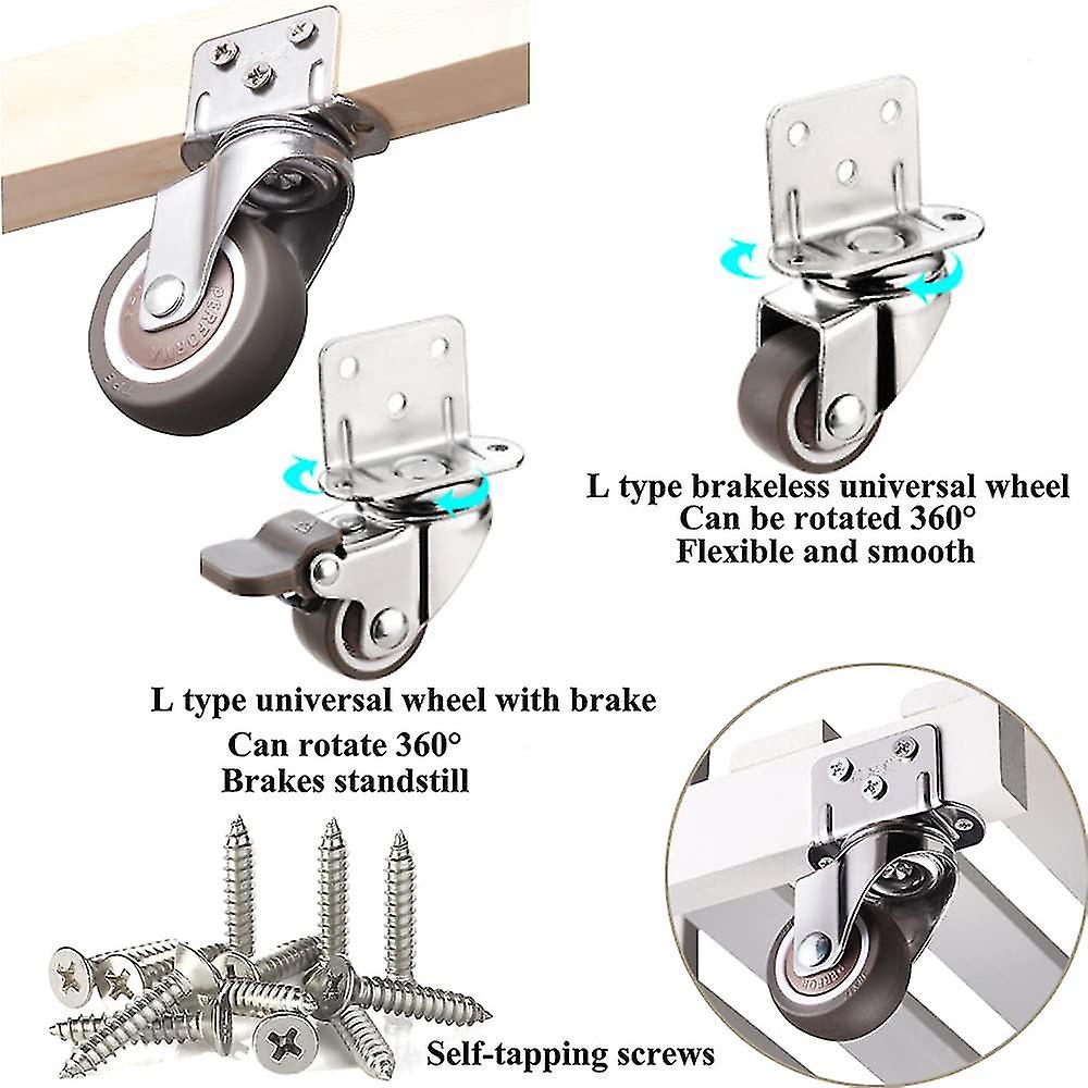 Set Of 4 S Furniture Casters 25mm With Brake 10*2 Screws Swivel Casters - L Mounting Plate - Casters For Crib Cabinet Furniture Table