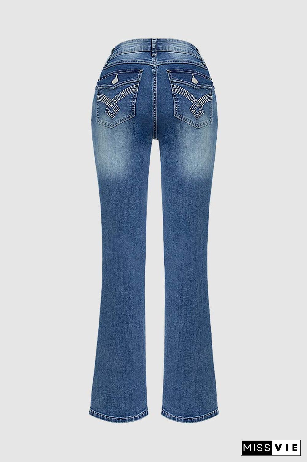 Embroidery Pocket Mid Waist Bootcut Jeans