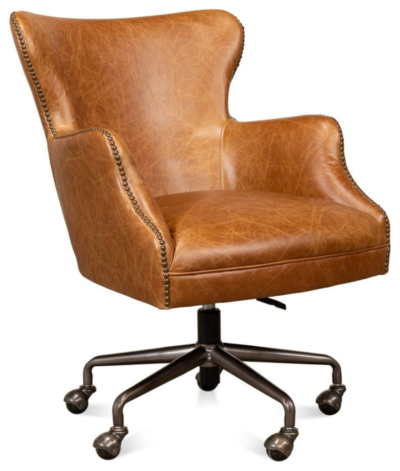 Andrew Jackson Swivel Tan Leather Desk Chair Cuba Brown   Transitional   Armchairs And Accent Chairs   by Sideboards and Things  Houzz