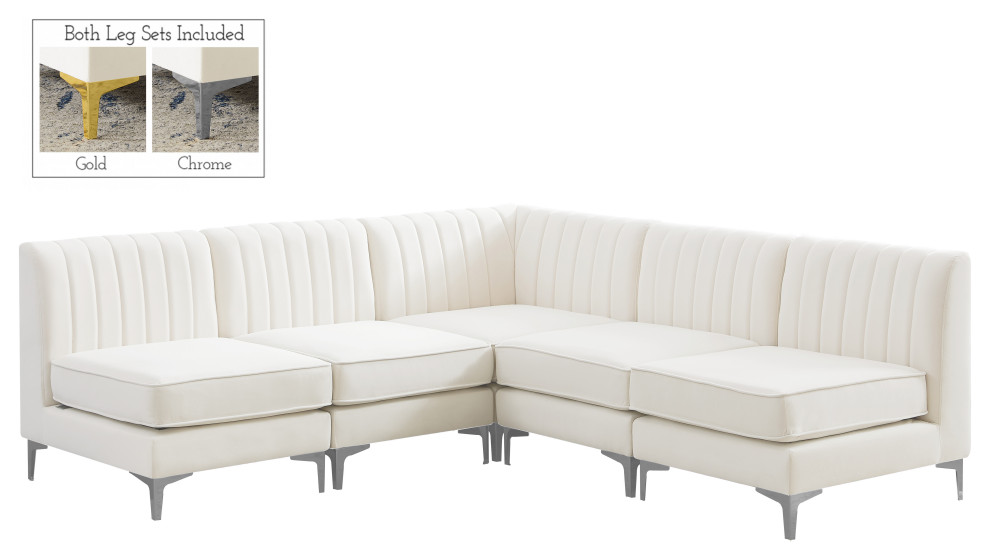 Alina Velvet Modular L Shaped Modular Sectional   Midcentury   Sectional Sofas   by Meridian Furniture  Houzz