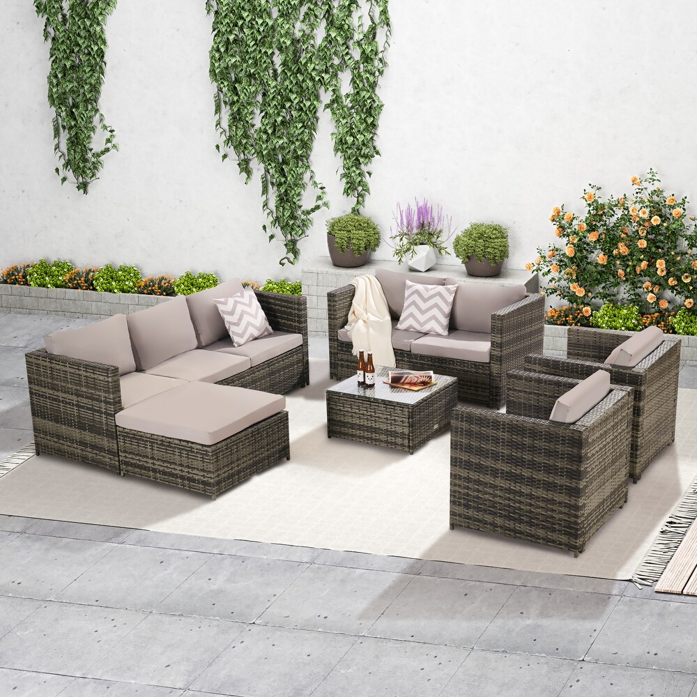 6 pieces Outdoor Furniture Product Rattan Sofa and Table Set Cushion Outdoor Garden Rattan Table  for Garden Patio  Porch