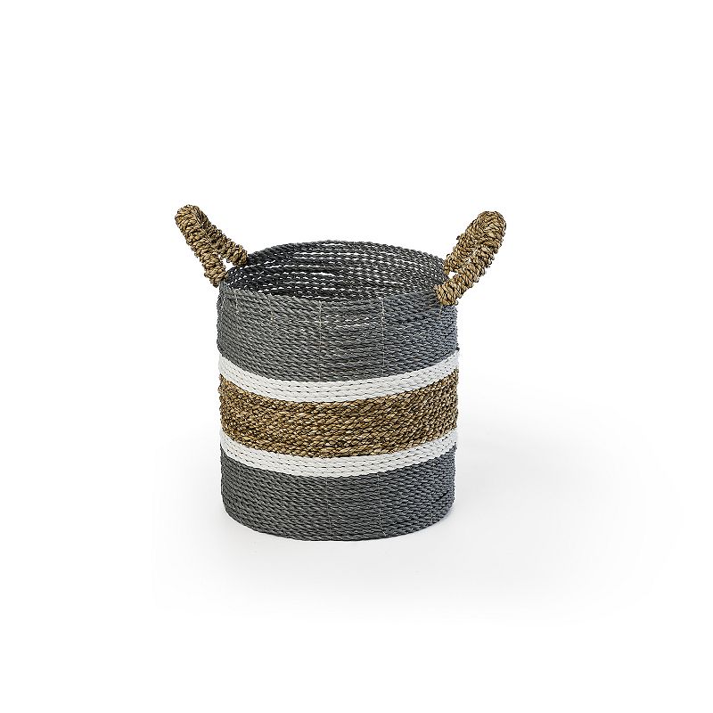 Saddle River Gray Seagrass and Raffia Basket 3-piece Set