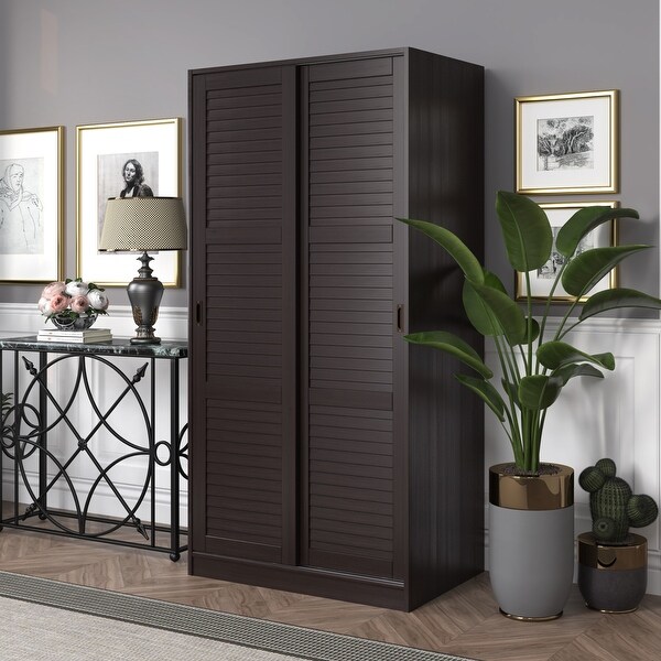 Palace Imports 100% Solid Wood 2-Sliding Door Wardrobe Armoire with Optional Mirrored Doors - - 20000830