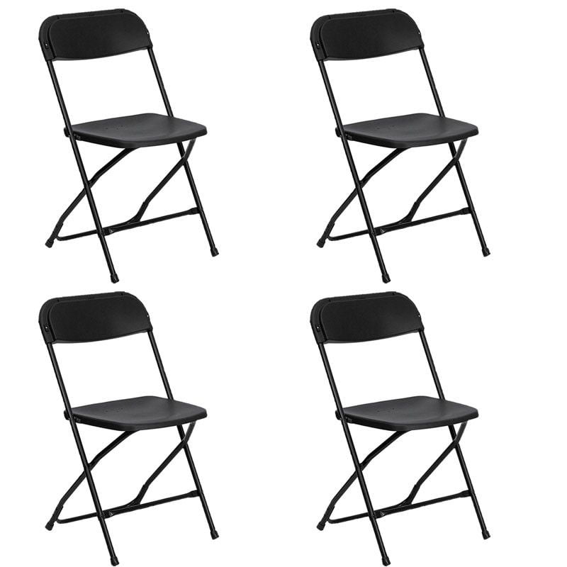 TentandTable Plastic Folding Chairs, Black, 4 Pack