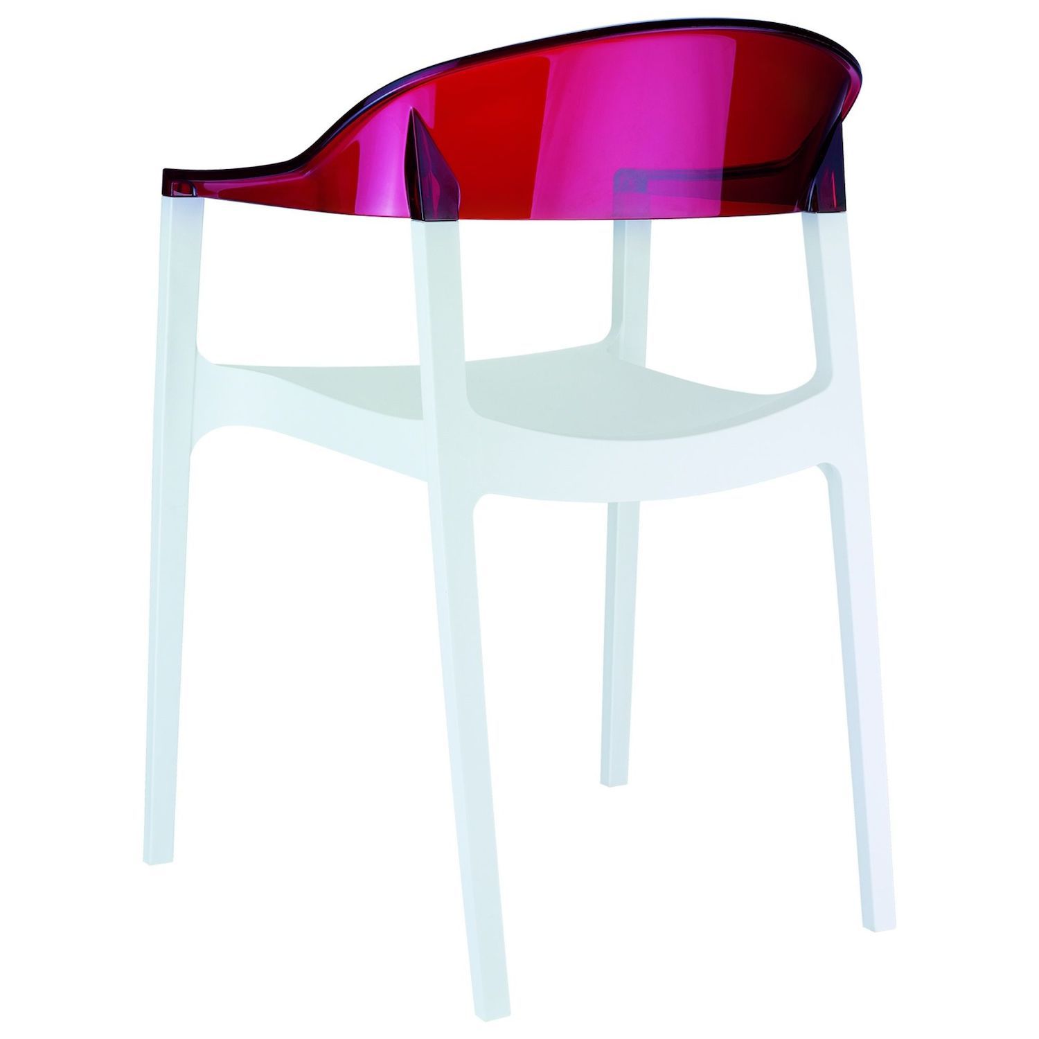 32 White and Red Transparent Stackable Outdoor Patio Dining Arm Chair