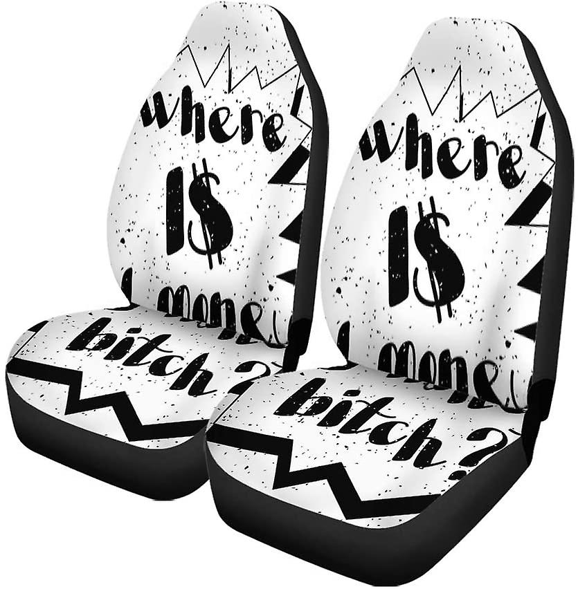 Set Of 2 Car Seat Covers Where Is My Money Question Calligraphic Lettering Universal Auto Front Seats Protector Fits For Car，suv Sedan，truck