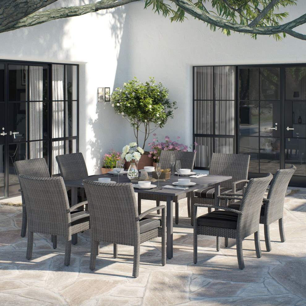 OVE Decors Monaco 9 Piece Dining Set in Dark Grey   Tropical   Outdoor Dining Sets   by OVE Decors  Houzz