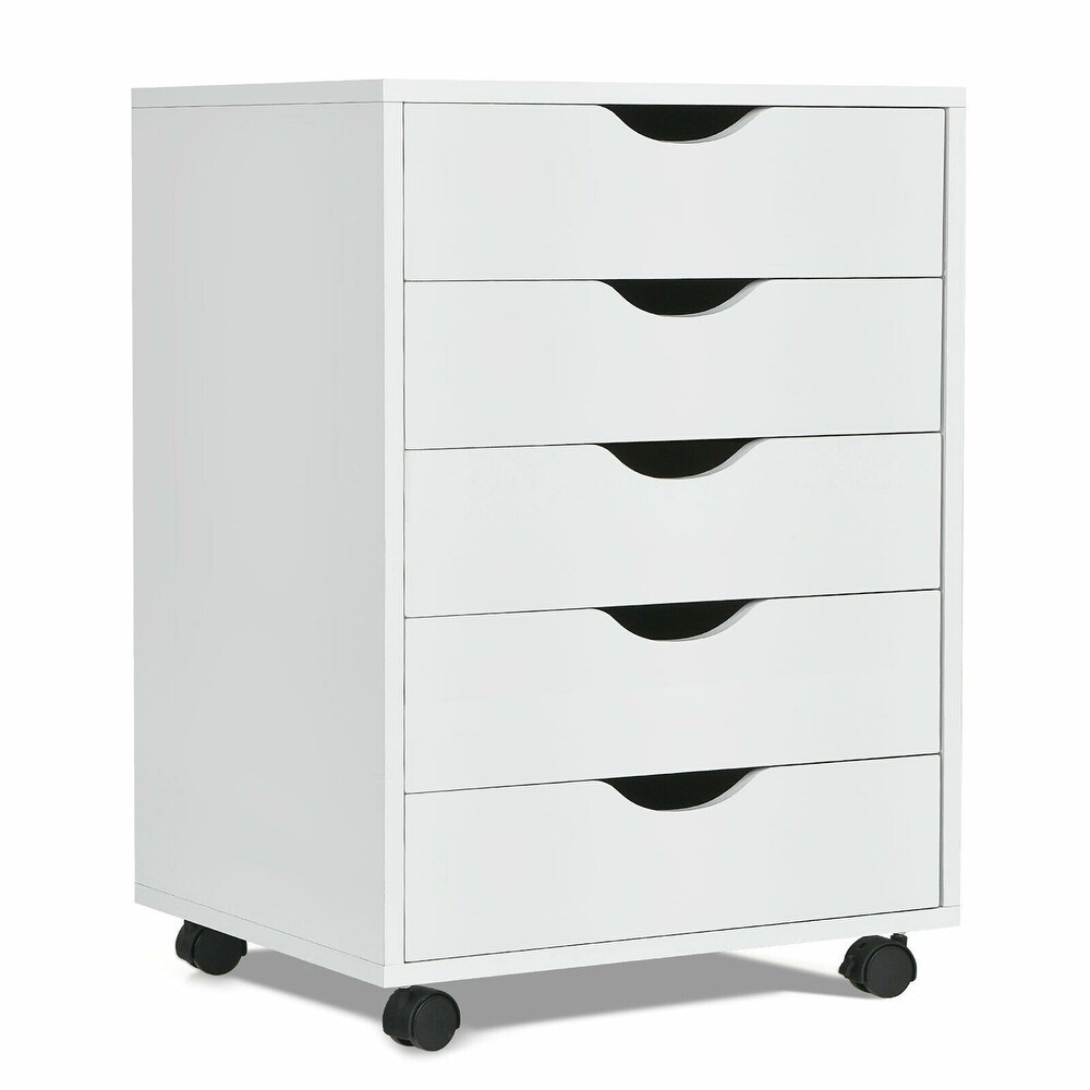 Gymax 5 Drawer Dresser Storage Cabinet Chest w/Wheels for Home Office   See Details