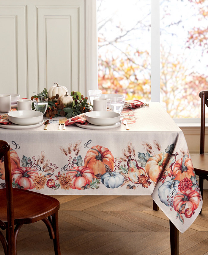 Elrene Botanical Harvest Pumpkin Engineered Tablecloth 60 x 144