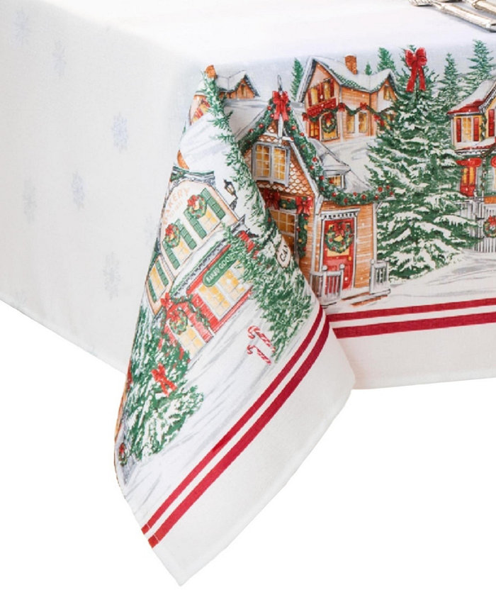 Elrene Storybook Christmas Village Holiday Tablecloth 144 x 60