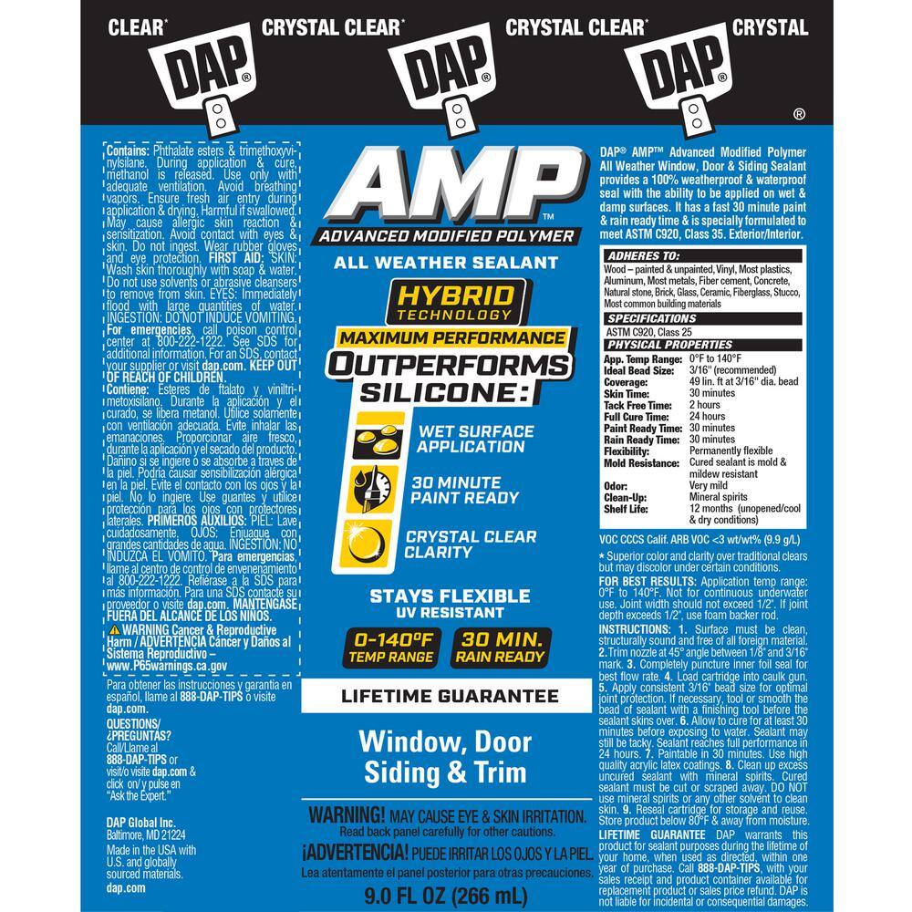 DAP AMP Advanced Modified Polymer 9 oz. Crystal Clear All Weather Window Door and Siding Sealant 00761