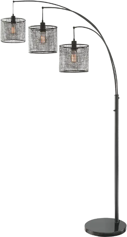 Black 3 Light Arch Floor Lamp with Mesh Metal Shades