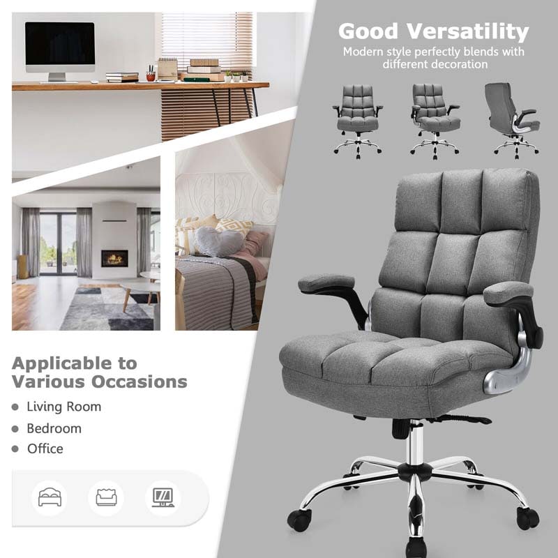 Linen Fabric Thick Padding Big & Tall Executive Office Chair with Flip-up Armrest, Swivel High Back Computer Desk Chair