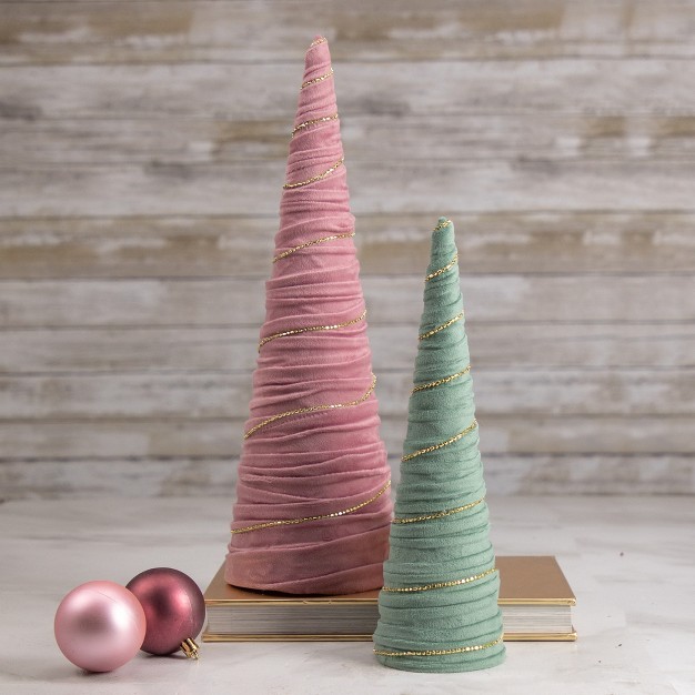 Green Fabric With Gold Garland Christmas Cone Tree