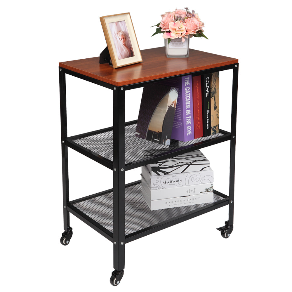 QEEK Serving Cart, 3-Tier Bar Cart on Wheels with Storage and Steel Frame, Microwave Cart, Rolling Kitchen Utility Cart