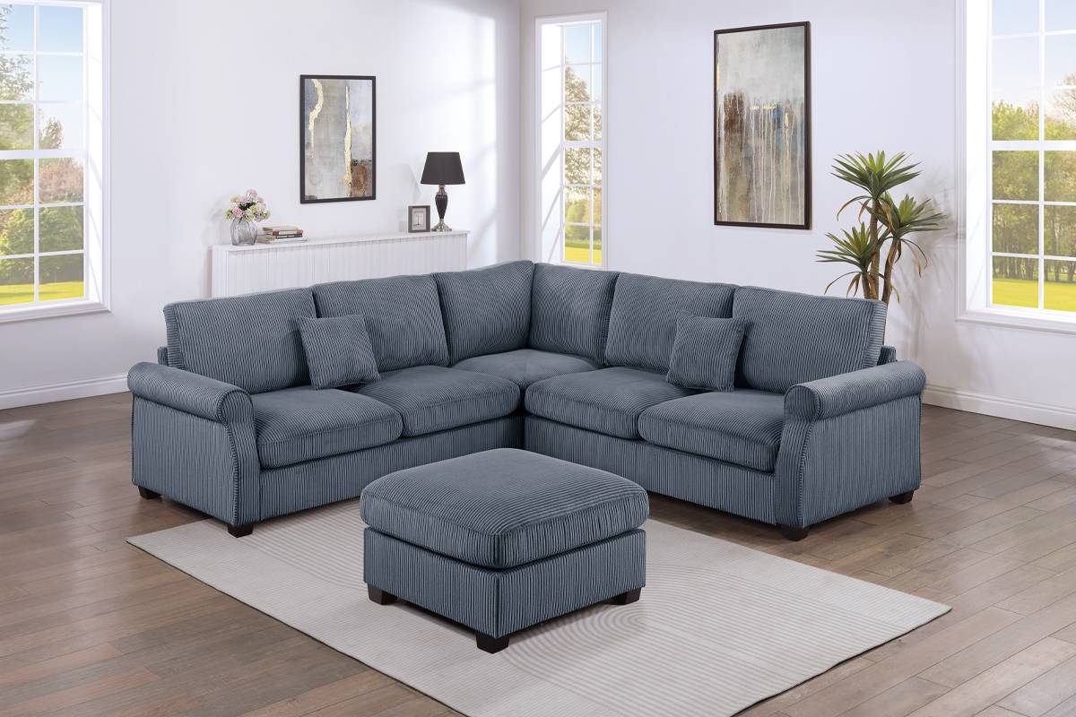 4-PC Corduroy Sectional Sofa with Ottoman F8819/F8820