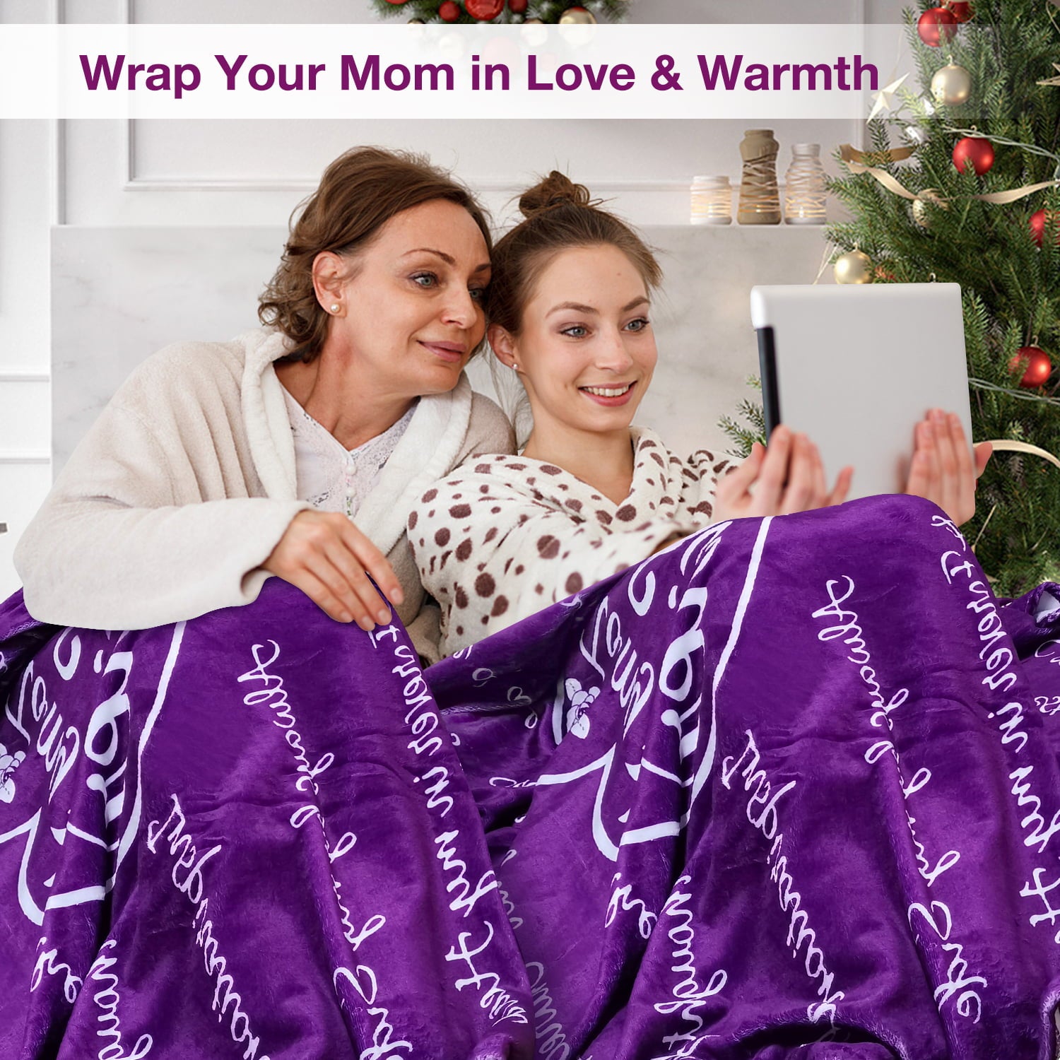 Livhil Mothers Day Gifts for Mom Blanket， I Love You Mom Gifts from Daughter for Mother， Mom Birthday Gifts for Mom， Best Mom Ever Gifts， Throw Blanket 65” x 50” (Purple)