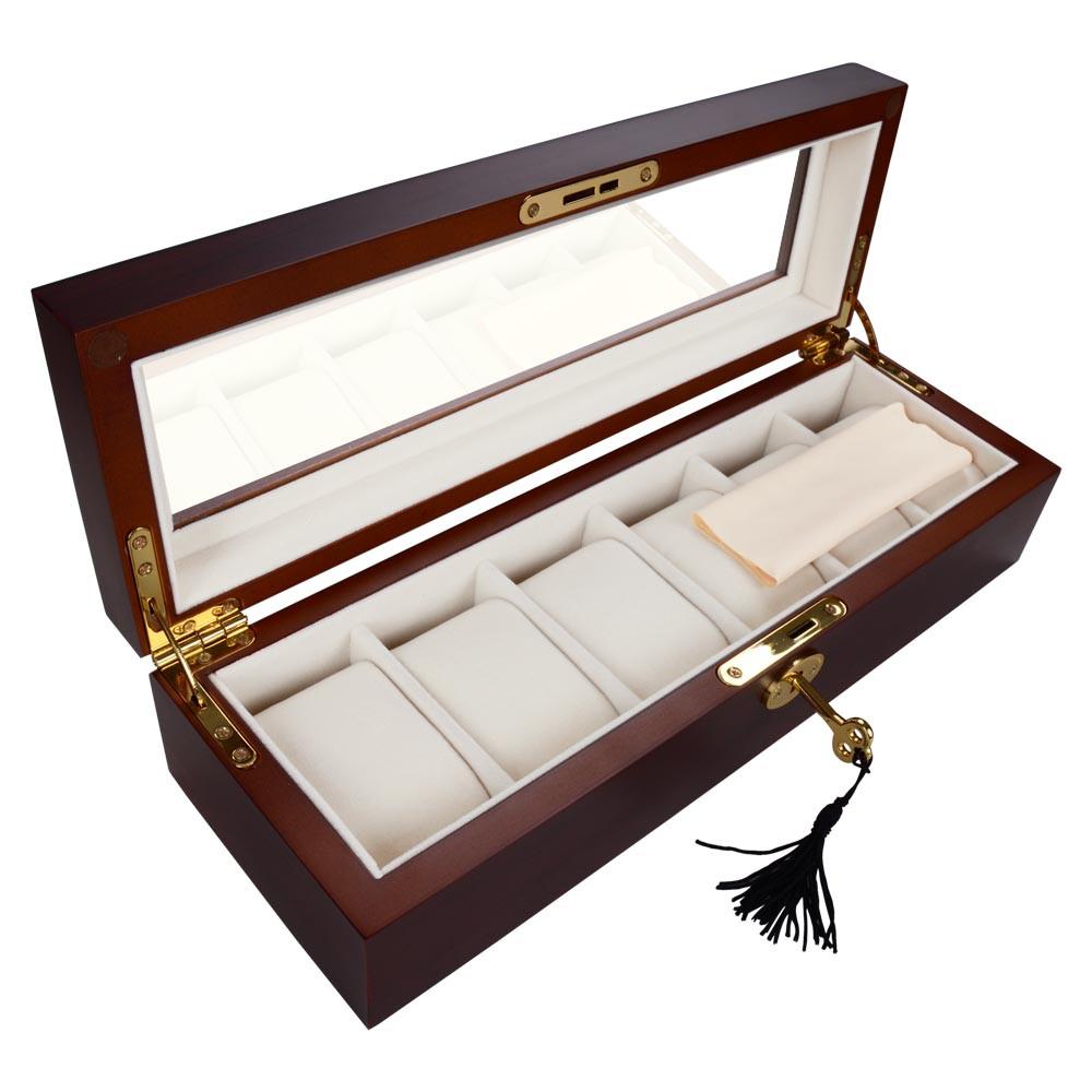 Yescom Wood Watch Display Case 6-Slot Matte Finish